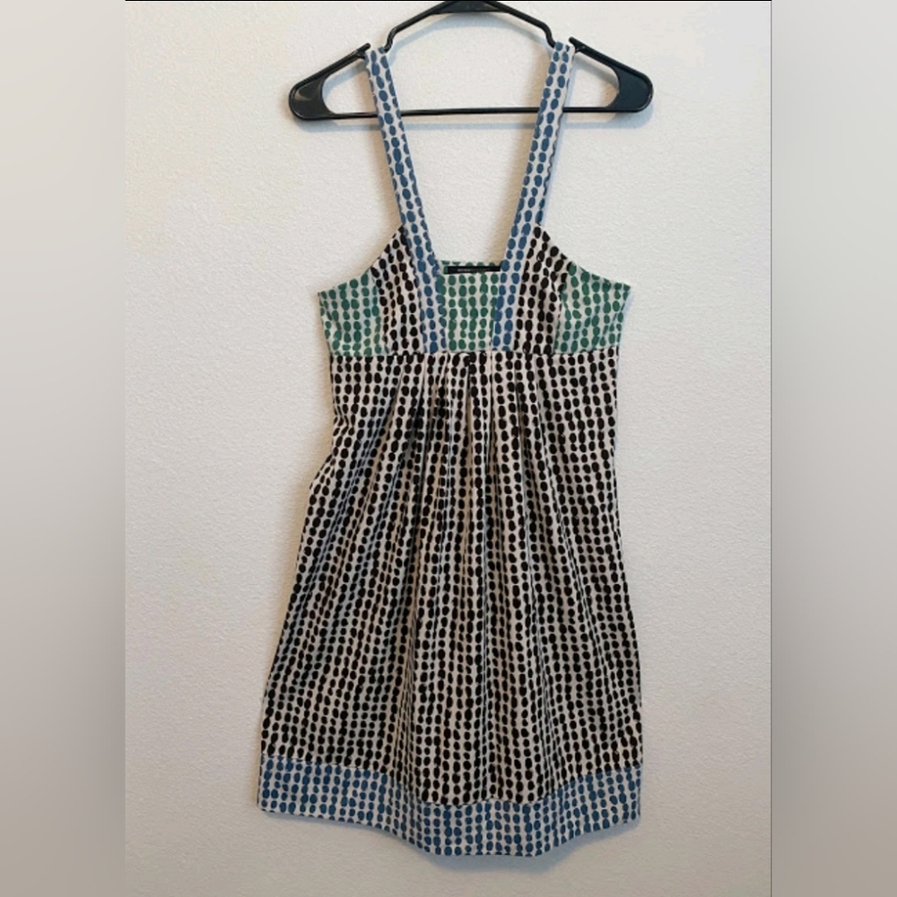 BCBGMaxAzria Black and White Dot Dress with Blue and Green Accents Polka DOT